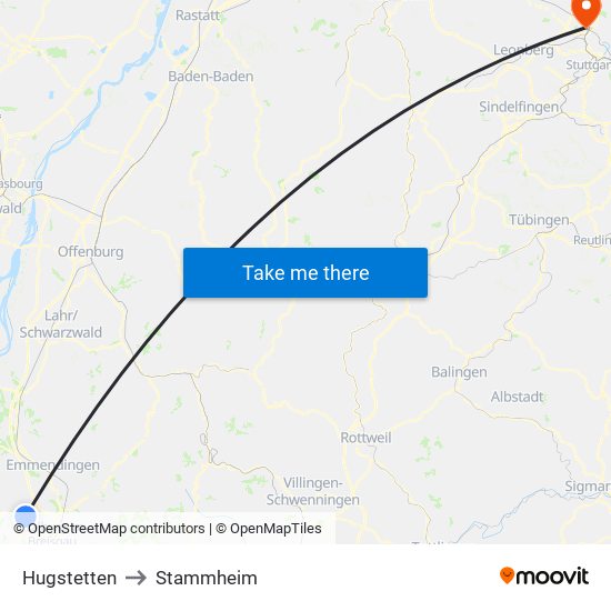 Hugstetten to Stammheim map