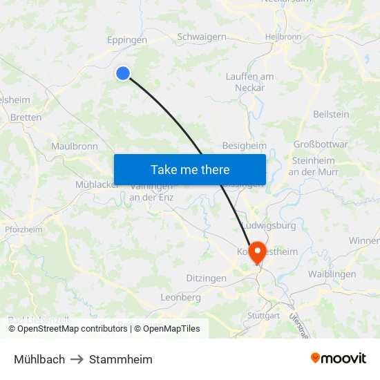 Mühlbach to Stammheim map