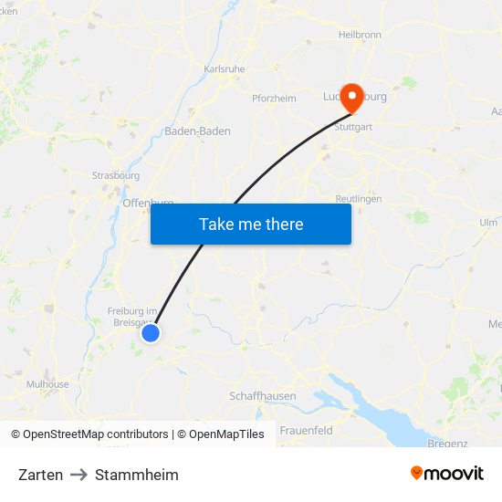 Zarten to Stammheim map
