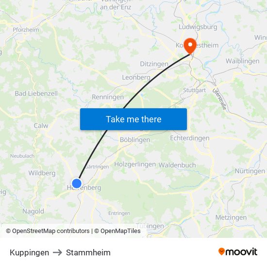 Kuppingen to Stammheim map