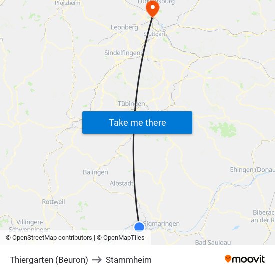 Thiergarten (Beuron) to Stammheim map