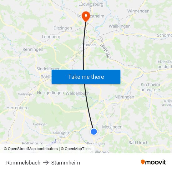 Rommelsbach to Stammheim map