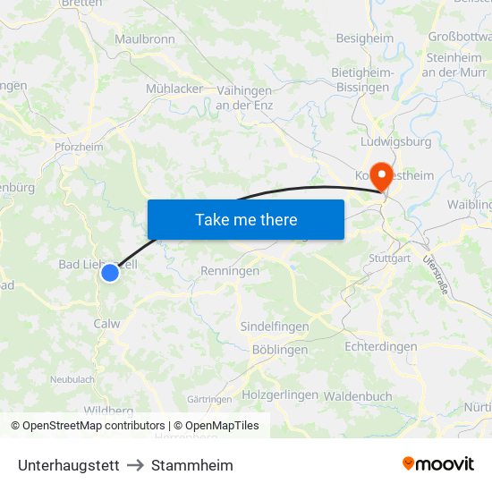 Unterhaugstett to Stammheim map