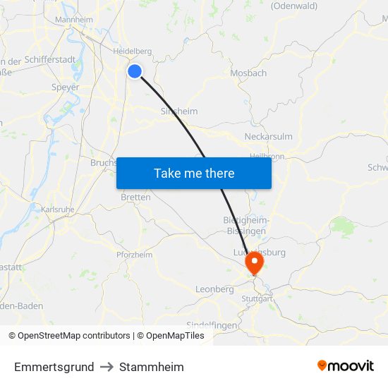 Emmertsgrund to Stammheim map