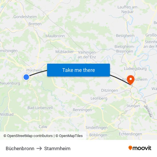 Büchenbronn to Stammheim map