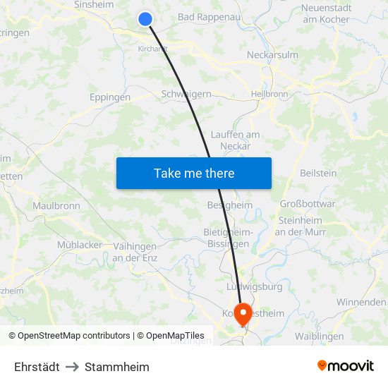 Ehrstädt to Stammheim map