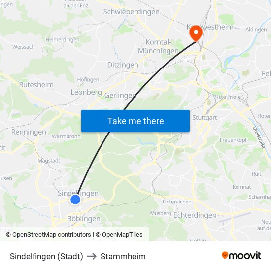 Sindelfingen (Stadt) to Stammheim map