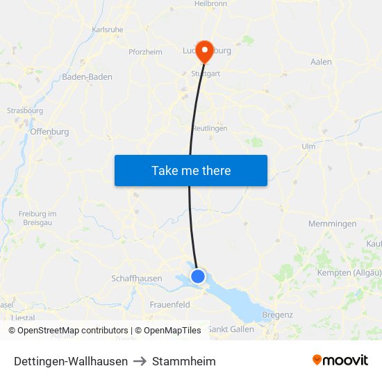 Dettingen-Wallhausen to Stammheim map