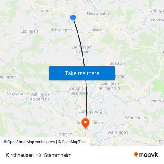 Kirchhausen to Stammheim map