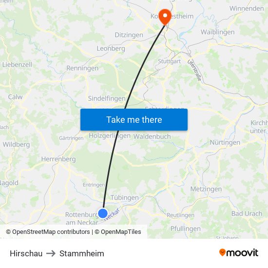 Hirschau to Stammheim map