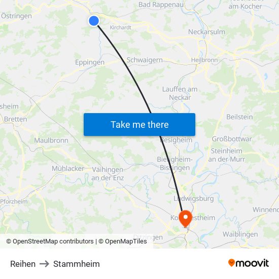 Reihen to Stammheim map