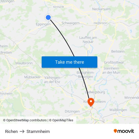 Richen to Stammheim map