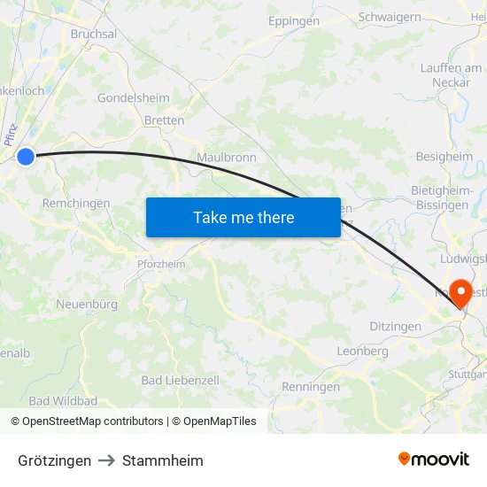 Grötzingen to Stammheim map