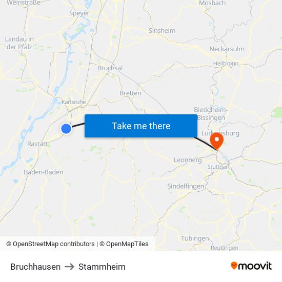 Bruchhausen to Stammheim map