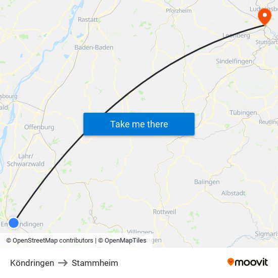 Köndringen to Stammheim map