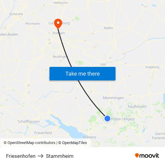 Friesenhofen to Stammheim map