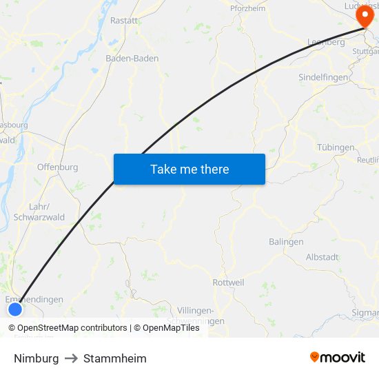 Nimburg to Stammheim map