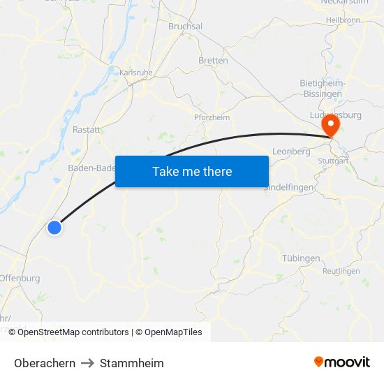 Oberachern to Stammheim map