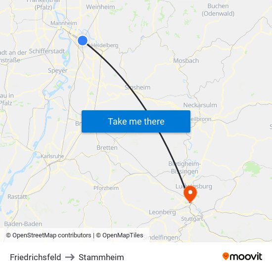 Friedrichsfeld to Stammheim map