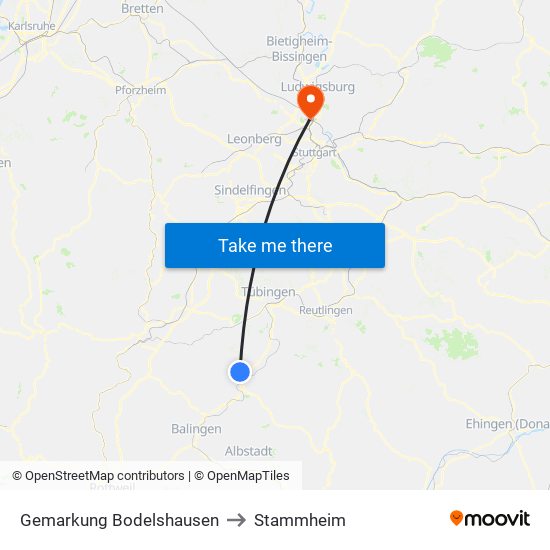 Gemarkung Bodelshausen to Stammheim map
