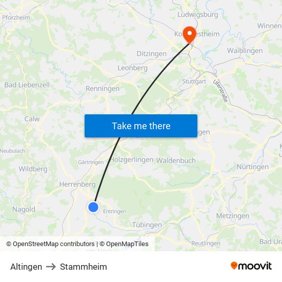 Altingen to Stammheim map