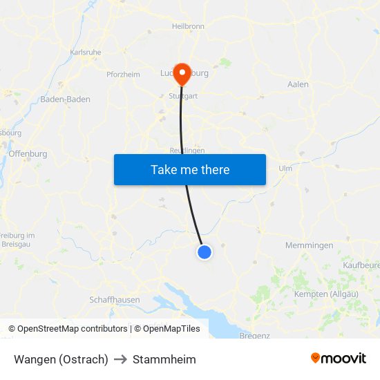 Wangen (Ostrach) to Stammheim map