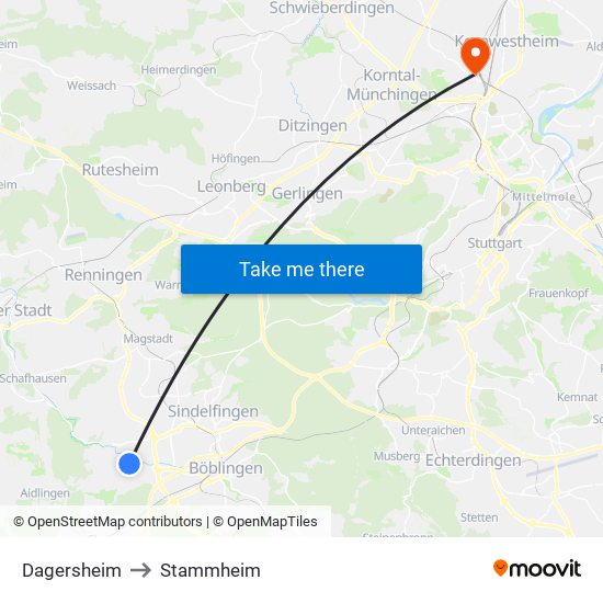 Dagersheim to Stammheim map