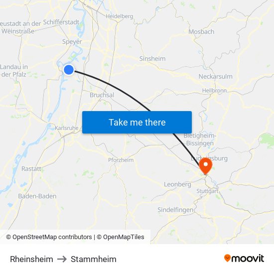 Rheinsheim to Stammheim map