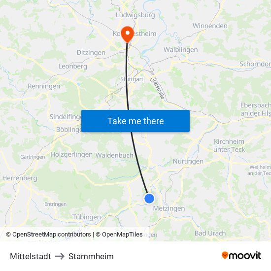 Mittelstadt to Stammheim map