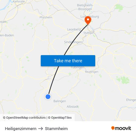 Heiligenzimmern to Stammheim map