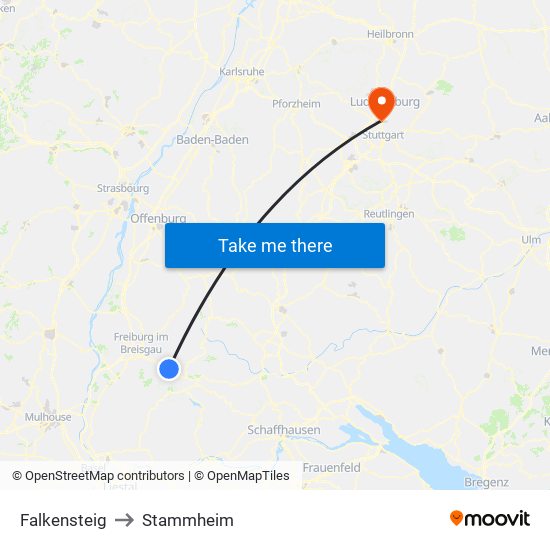 Falkensteig to Stammheim map