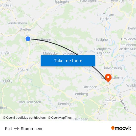 Ruit to Stammheim map