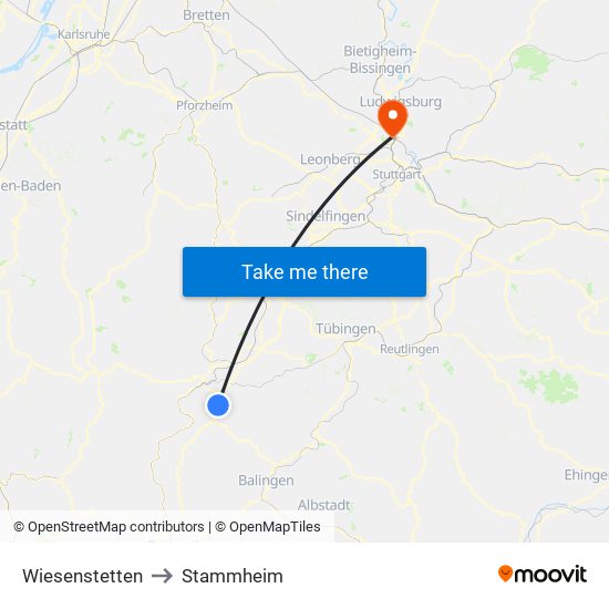 Wiesenstetten to Stammheim map