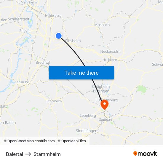 Baiertal to Stammheim map
