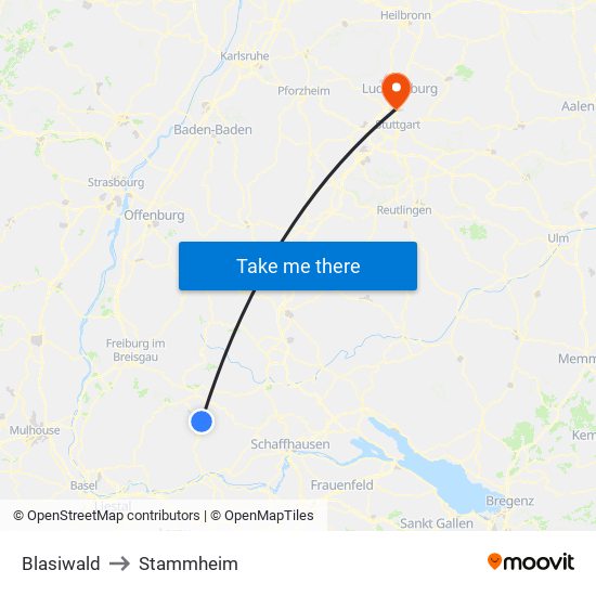 Blasiwald to Stammheim map