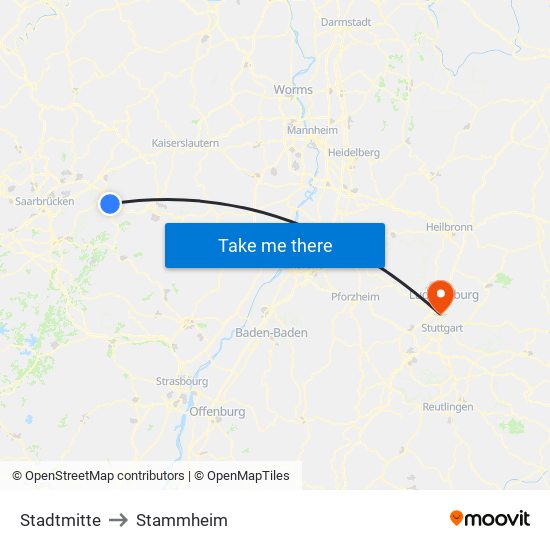 Stadtmitte to Stammheim map