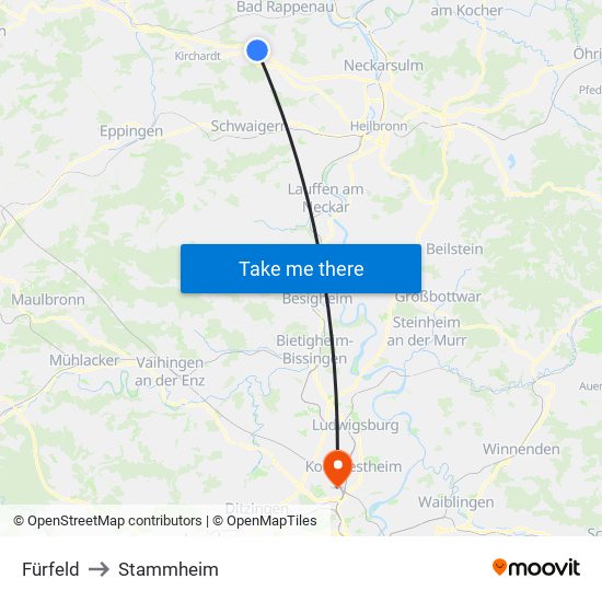 Fürfeld to Stammheim map