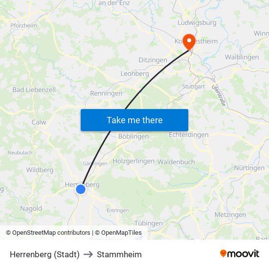 Herrenberg (Stadt) to Stammheim map