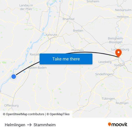 Helmlingen to Stammheim map