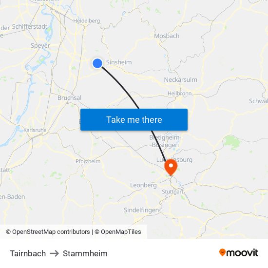 Tairnbach to Stammheim map