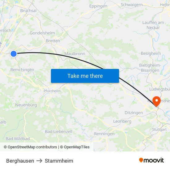 Berghausen to Stammheim map