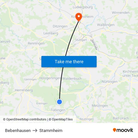 Bebenhausen to Stammheim map