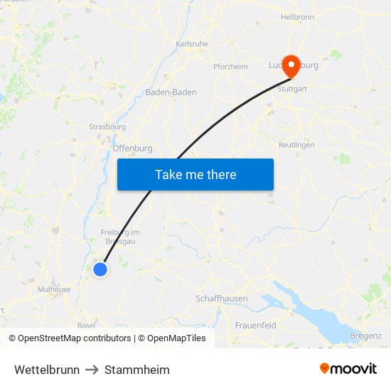 Wettelbrunn to Stammheim map