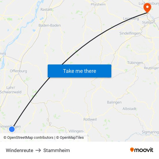 Windenreute to Stammheim map