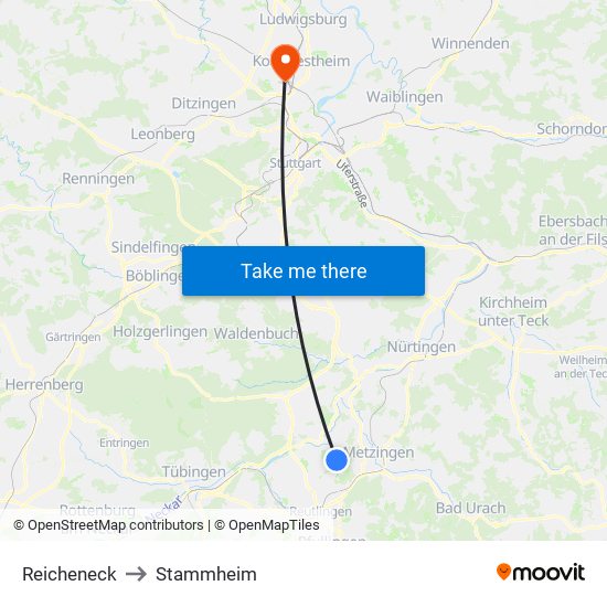 Reicheneck to Stammheim map