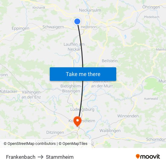 Frankenbach to Stammheim map