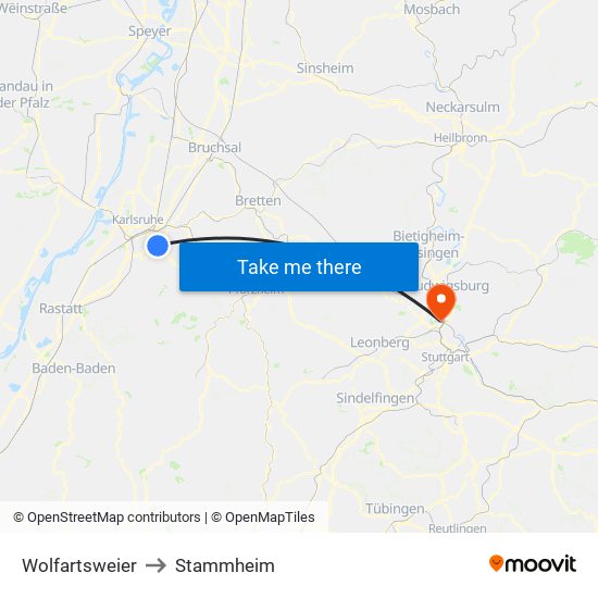 Wolfartsweier to Stammheim map