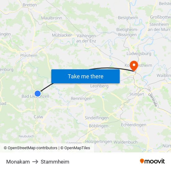 Monakam to Stammheim map