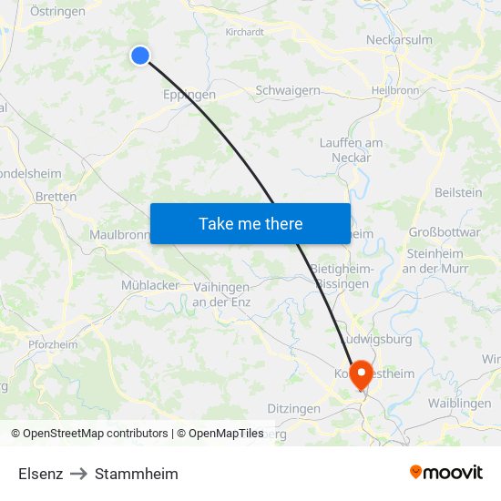 Elsenz to Stammheim map