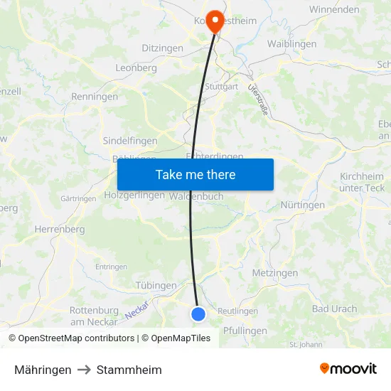 Mähringen to Stammheim map